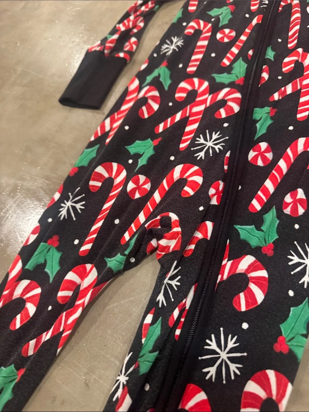 Little Sleepies merry Mints Black Candy Cane Print Footie Pajamas